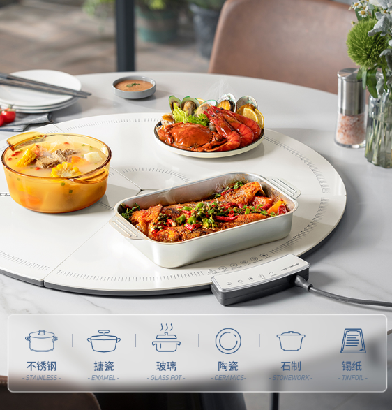 摩飞圆形折叠暖菜板：3翼折叠、分区热菜随时随地吃到热乎饭(图4)